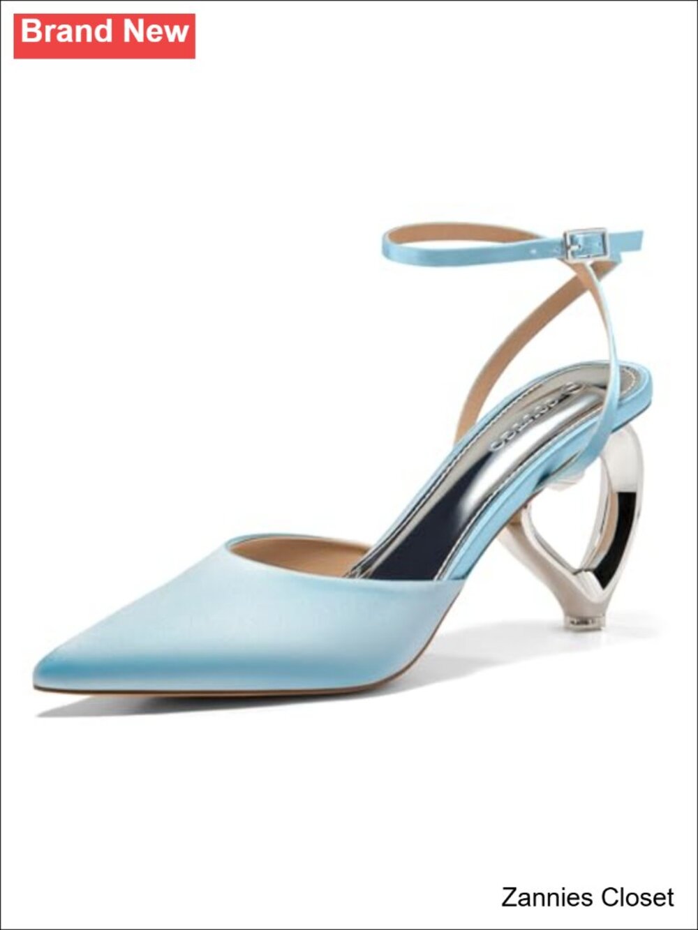 ✨ Kitten Heels Pointed Toe Heart Heel Ankle Strap Satin Pumps Wedding Prom Dress